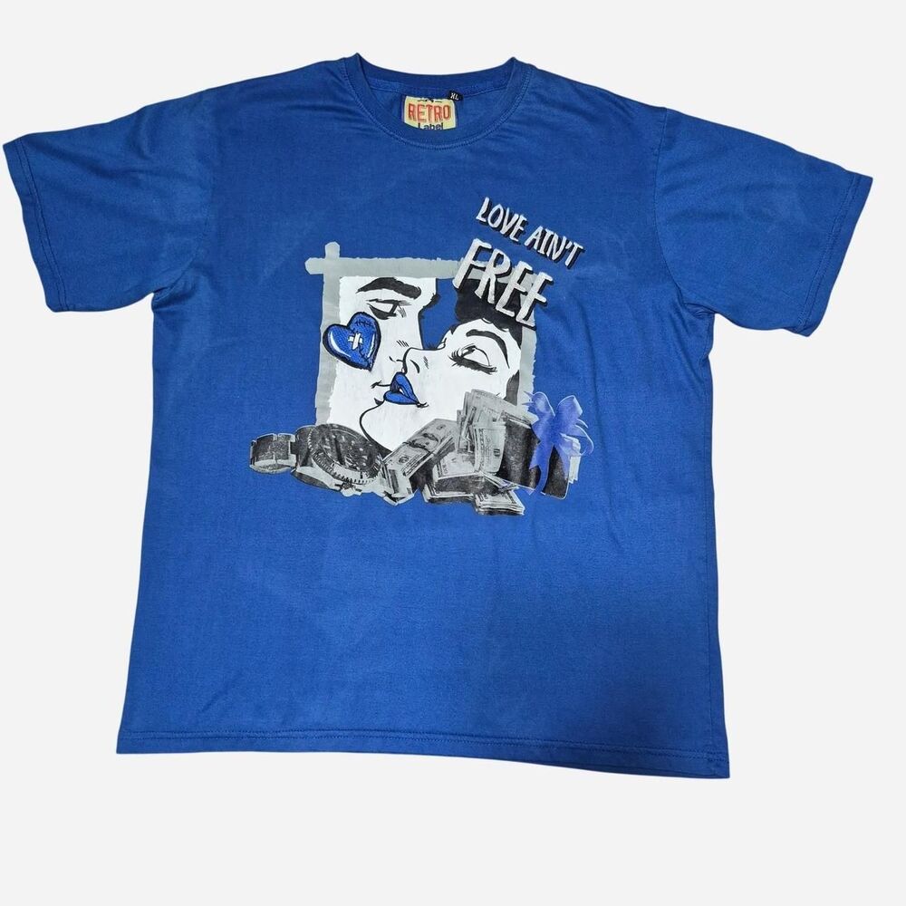 Retro Label "Love Ain't Free" Graphic Tee Royal Blue XL